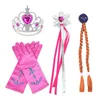5-8 Pcs Set Elsa Anna Costume Blue Rose Yellow Pink Color Princess Accessories Crown Magic Wand Gloves Braid Halloween Dress Up 4