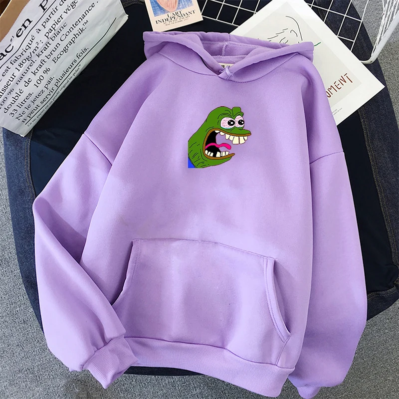 

Autumn Chunky Loose Sweatshirt Harajuku Letters Draw Casual Frog Hoodie Women's Hooded Sweatshirt Thick