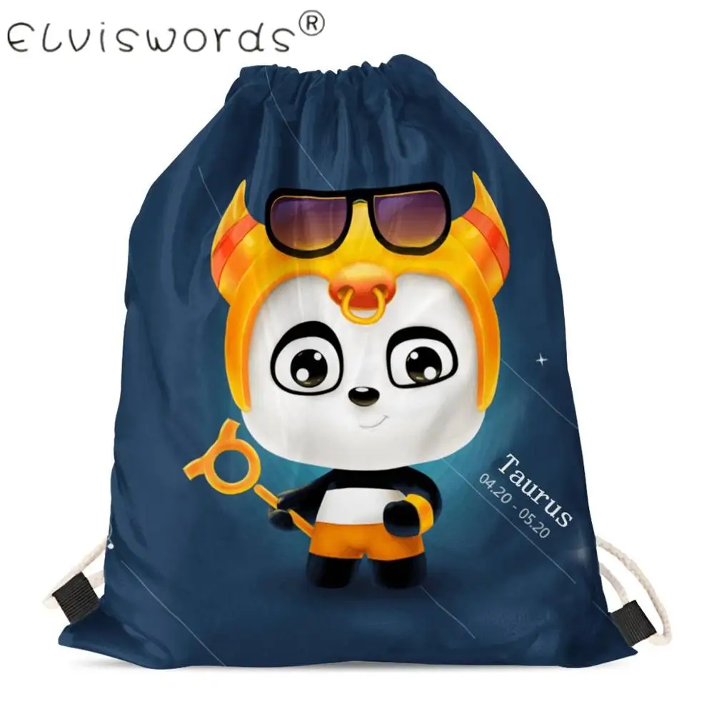 ELVISWORDS Twelve Constellation Cute Panda Designs Сумки на шнурке синие зеленые розовые подарочные пакеты для дам Дети Девочки Мальчики Рюкзак - Цвет: HMP677Z3
