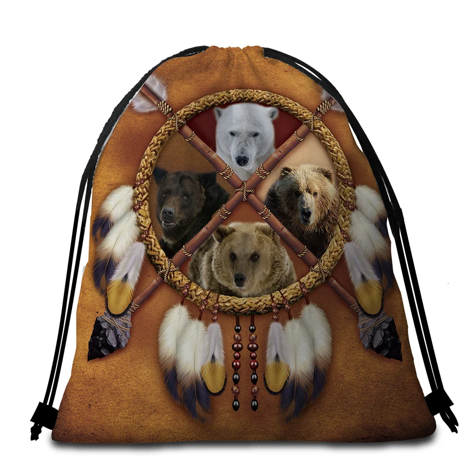 Постельное белье Outlet Dreamcatcher большое круглое пляжное полотенце 3D Волк лев тигр банное полотенце с кисточкой животное Леопард Племенной коврик для пикника 150 см