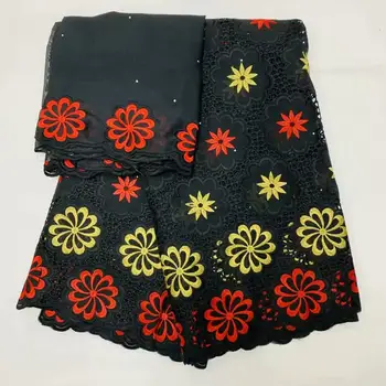 

Graceful wedding/party African embroidery cotton lace fabric and 2y Swiss voile fabric for sewing WCV8(5+2y)