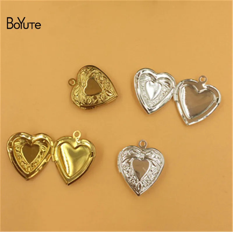 BoYuTe 10Pcs Metal Brass 20234MM Small Heart Locket Photo Locket Charms Pendant (3)