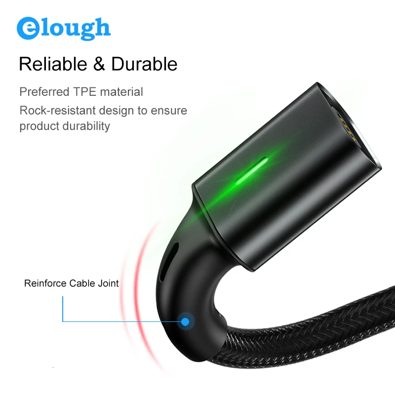 Elough Quick Magnetic Charger 3.0 4.0 Micro USB Cable for iPhone 8 POCO X3 Xiaomi Fast Magnetic Phone Charging Cord Type C Cable