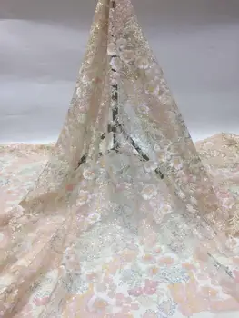 

newest muti color sequin Modern design French net lace fabric African sequins lace embroidery tulle lace fabric for party dress