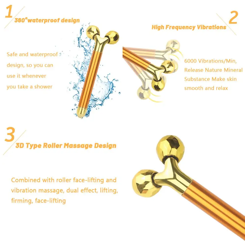 3-in-1 24k Energy Beauty Bar: Golden Pulse Vibrating Facial Roller Massager for Face Lifting and Skin Care with Gemstone Roller Ball image 5
