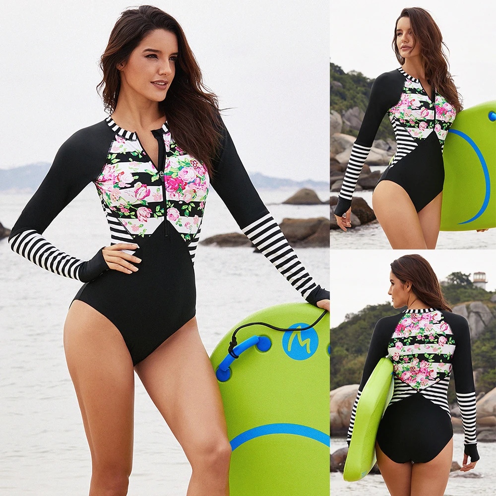 Upf 50 Long Sleeve Diving Suit Women Rash Guard One Piece Front Zipper Triathlon Scuba Surf Diving Suit Sexy Swimsuit Print Diving Wetsuit Wetsuit Womendiving Suit Aliexpress