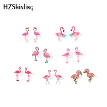 Новинка, розовые акриловые серьги с фламинго, забавные полимерные серьги с фламинго, серьги-гвоздики в виде птиц, подарки для детей, эпоксидные серебряные серьги