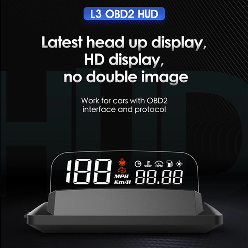 5'' Car HUD 3D Head-Up Display Overspeed/Voltage/RPM Warning Windshield Projector Security Alarm System Universal Auto OBD2 MPH