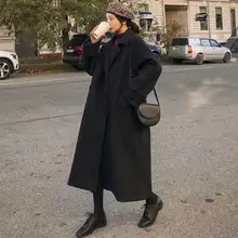 Женское длинное пальто, модная универсальная ветровка в Корейском стиле преппи в стиле ретро, повседневное теплое шерстяное пальто, весеннее Женское пальто оверсайз 2021 Женское длинное пальто, модная универсальная ветровка в Корейском стиле преппи в стиле ретро, повседневное теплое шерстяное пальто, весеннее Женское пальто оверсайз 2021