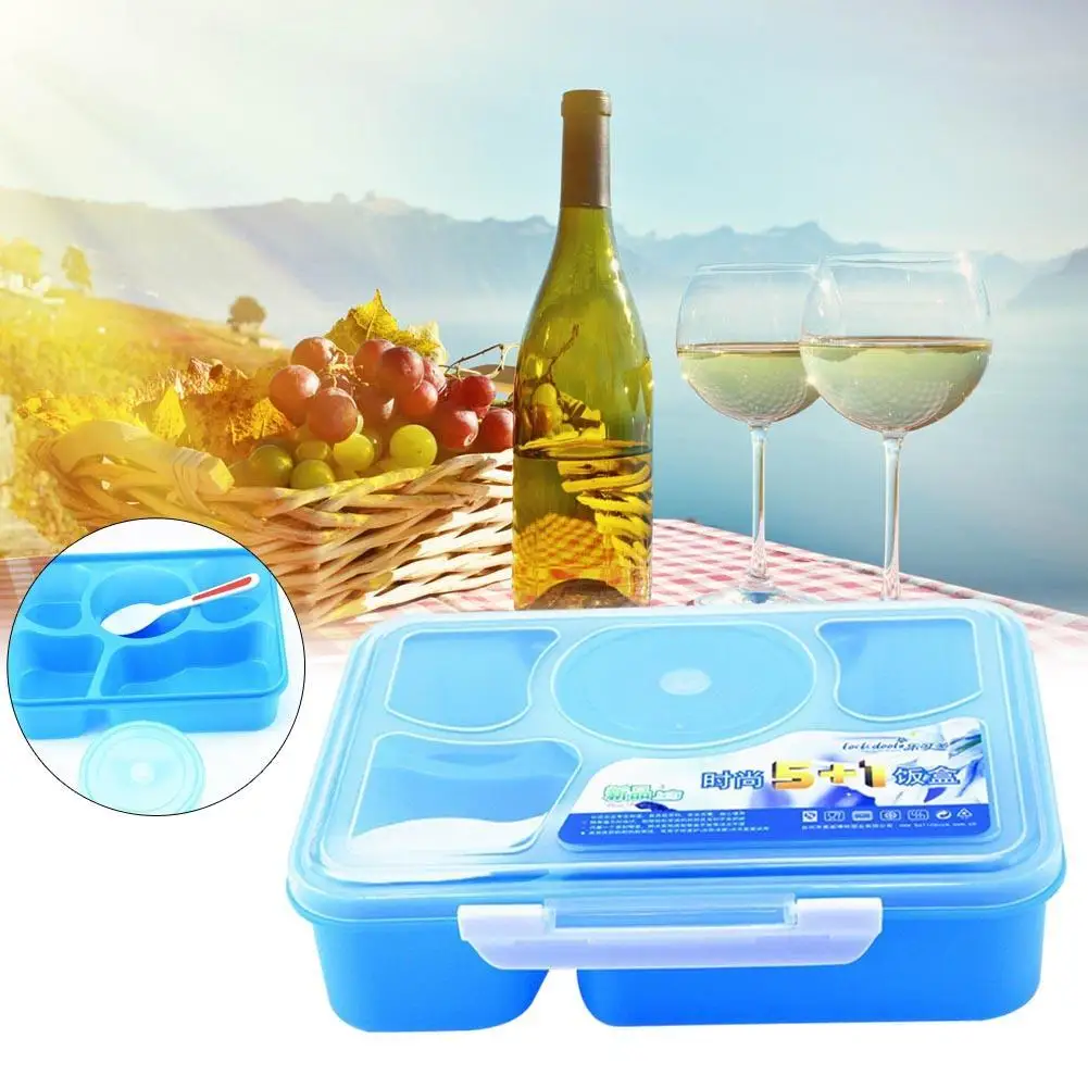 Микроволновая печь Bento Ланч-бокс Microwavable контейнер для еды коробка с ложкой посуда - Цвет: Синий