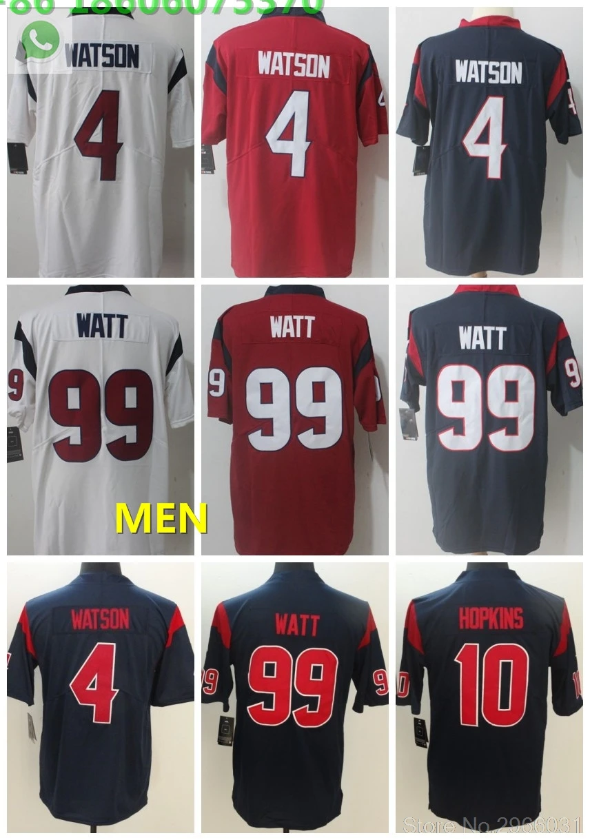 А+++ Качественная мужская футболка для взрослых Deshaun Watson 4 DeAndre Hopkins 10 JJ Watt 99 Houston