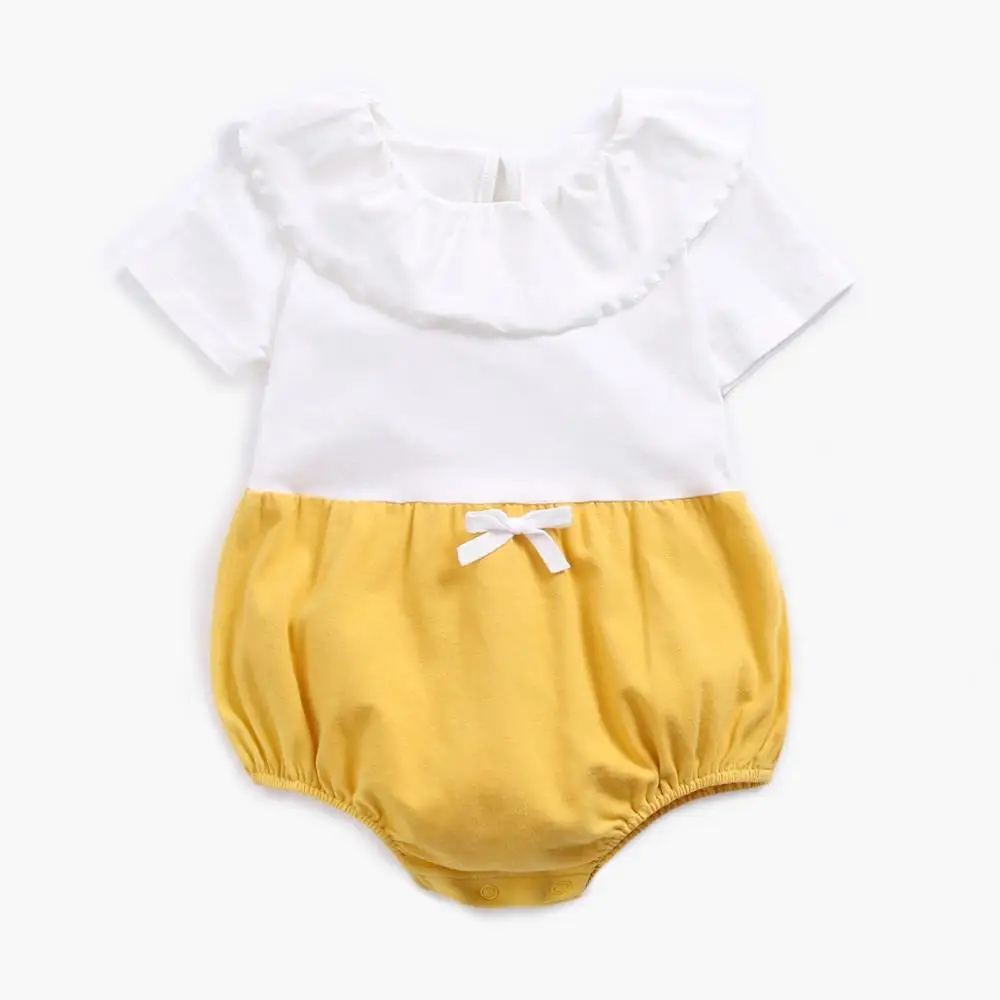 Yellow Одежда для новорожденных Летний комбинезон для маленьких девочек в горошек с коротким рукавом комбинезон для ребенка дитя хлопок детские комбинезоны - Цвет: Yellow
