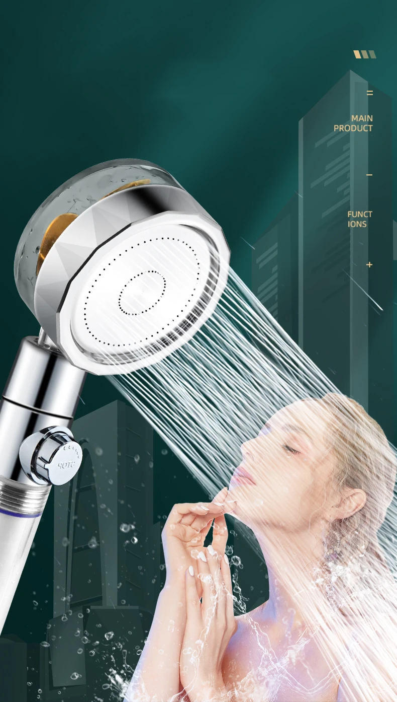 Turbo Propeller Shower Head With Filter Water Saving Flow 360 Degrees