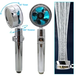 Pressurized Rainfall Shower Head Adjustable 360°Spin Water Saving With Small Fan Hand-held Spray Nozzle Bathroom Accessories
