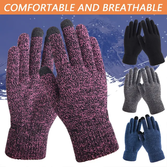 Перчатки для сенсорных экранов зимние шерстяные вязаные мужские перчатки женские теплые варежки для улицы вождения защита от холода перчатки с закрытыми пальцами перчатки 1