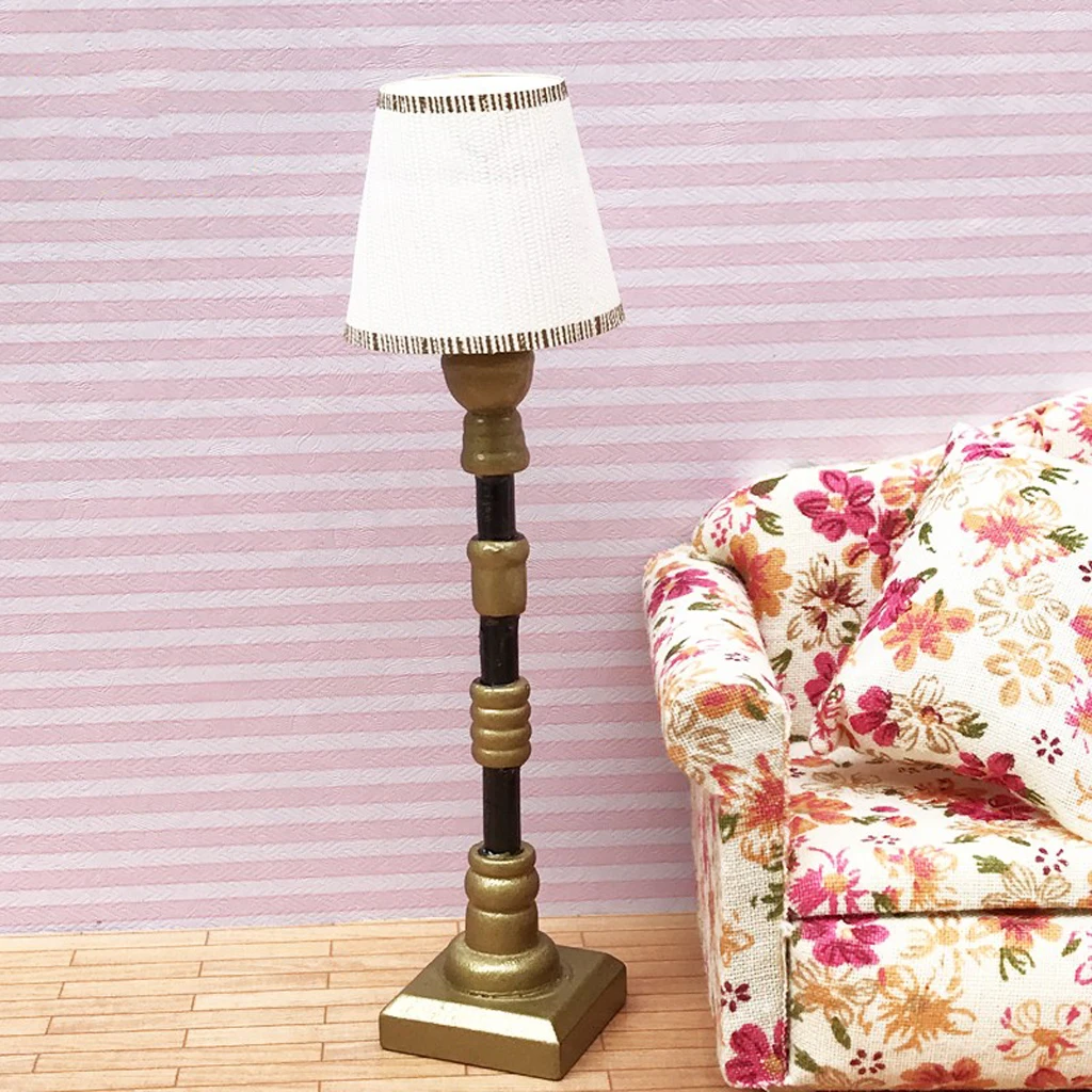 1:12 Dollhouse Miniature Furniture 2 Pieces White Lampshade Floor Lamp Light Model (Just A Decor Not LED)
