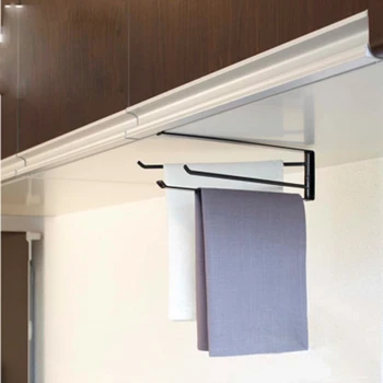 

Punch-Free Rag Rack Wrought Iron Multifunction Rotating Towel Rack Bathroom Kitchen Cabinet Rack Black