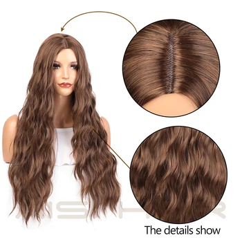 AISI HAIR  Long Wavy Black Wigs Brown and Red Wave Synthetic Wig for Women Natural Middle Part Heat Resistant Hair 2