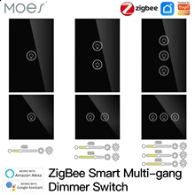 

Smart ZigBee Multi-gang Light Dimmer Switch Independent Control Smart Tuya APP Control Works with Alexa Google Home 1/2/3 Gang
