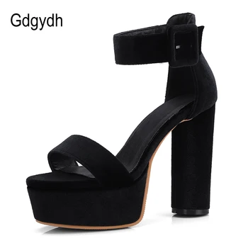 

Gdgydh Open Toe Block High Heels Sandals Dress Party Shoes For Women Buckle Platform Shoe Punk Style Elegant Velet Large Size