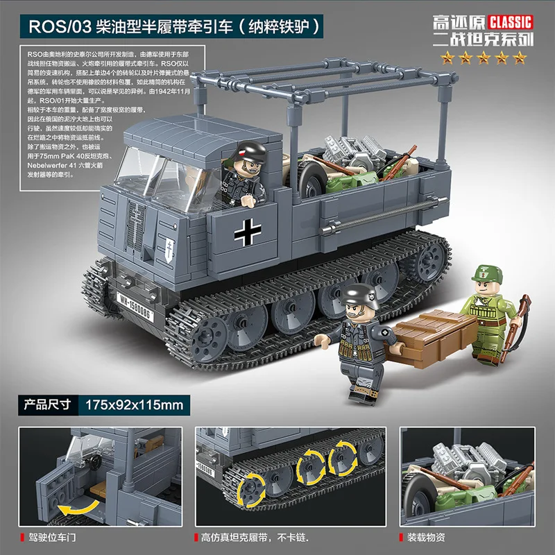 

[Full Crown Building Blocks 100086 "Germany Semi-Track Tractor Model Building Blocks Assembled Toys Children 7-14-Year-Old