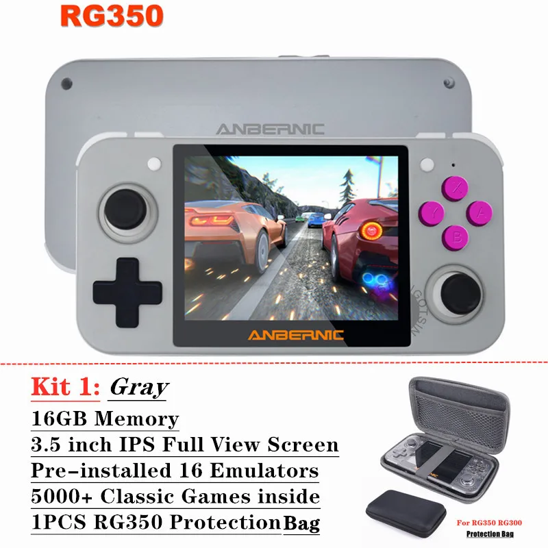 Gray 16GB TSINGO 3,5 дюймов ips экран RG350 Ретро игровая консоль Linux система 10000+ игры в 32 ГБ/64 Гб карты 16 эмуляторов RG 350 игровой плеер - Цвет: Gray 16GB