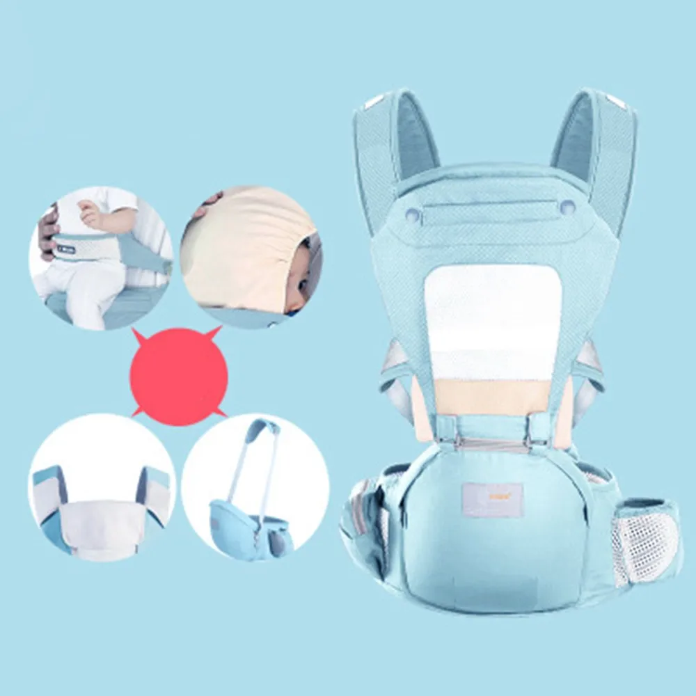 Эргономичный слинг рюкзак с Hipseat для новорожденных многофункциональный слинг обертывание Хипсит(пояс для ношения ребенка) кенгуру - Цвет: summer blue