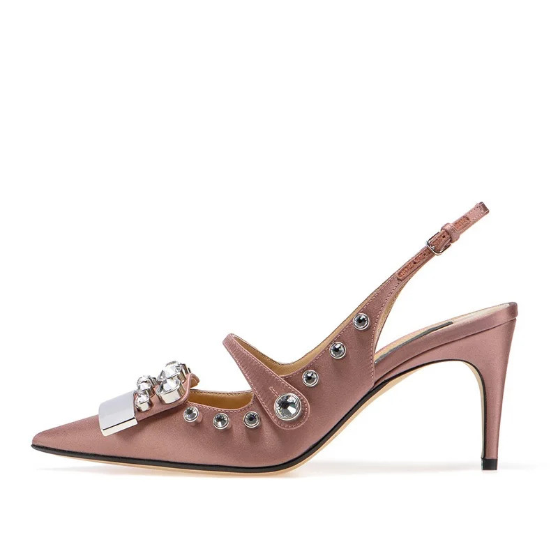 Женские босоножки 2019 модные туфли на высоком каблуке с петлей пятке острый носок