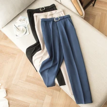 NEEW Casual Sashes Women Pencil Pants High Waist Pockets Female Work Business Trousers 2019 Spring Ankle-length Pants Black