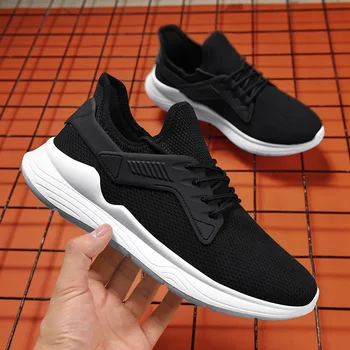 

white mesh de slip athletic Light sneakers shoe Fashionable sports Fashion hot knitting Men casual running Sneaker black man on