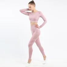 Fashion 2 Piece Set Women Crop Top And Long Pants Suit Long-sleeved suit hollow out fitness clothes foreign trade seamless suit Fashion 2 Piece Set Women Crop Top And Long Pants Suit Long-sleeved suit hollow out fitness clothes foreign trade seamless suit