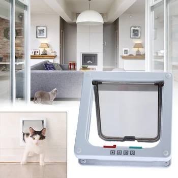 

Honhill Cat Flap Door with 4 Way Lock S/M/L Security Magnetic Flap Door for Pet Cat Puppy Dog Gate Door Kit Lockable Flap Door