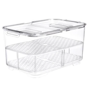 

Plastic Double Sealed Drain Storage Box Refrigerator Fruit Vegetable Drain Storage Containers with Lid Kitchen Fridge Organizer.