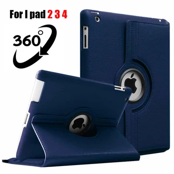 

360 Degrees Rotating PU Leather Flip Cover Case for iPad 2 3 4 Case Stand Cases Smart Tablet A1395 A1396 A1416 A1430 A1458 A1460