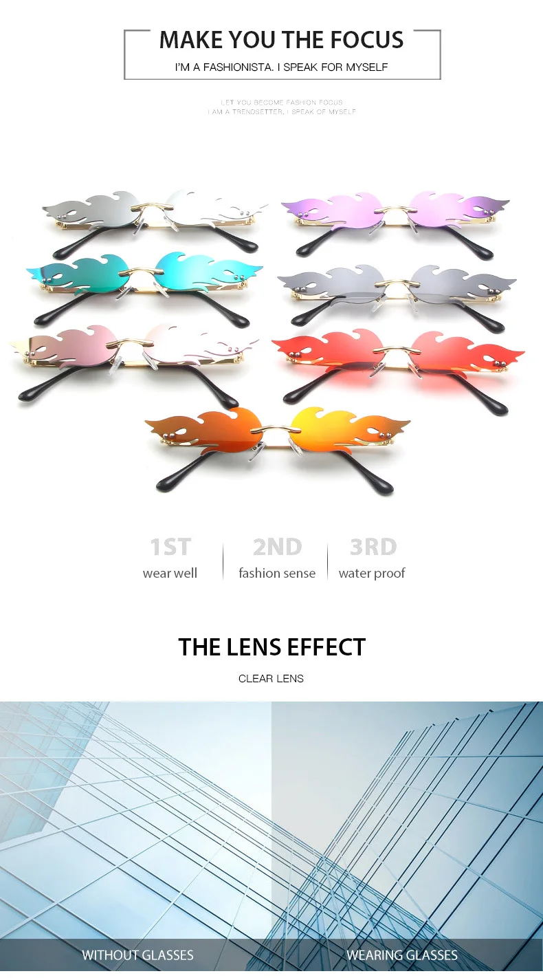 purple sunglasses TOSGMLOUS  Fire Flame Sunglasses for Women Mirror Rimless Fire Shaped Novelty Sunglasses guess sunglasses