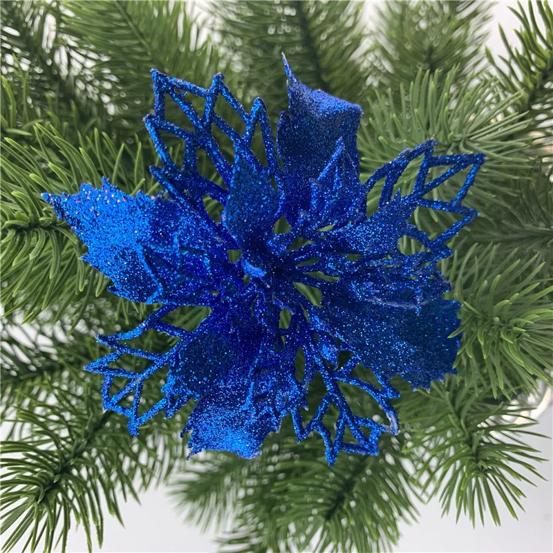 Искусственные Рождественские цветы, рождественская елка, красочные украшения, цветы с блестками, сделай сам, домашнее, свадебное, Рождественское украшение, цветок - Цвет: Royal Blue