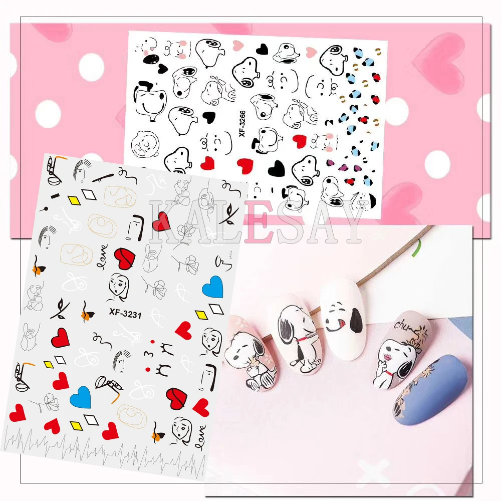 

3D Cute Dog Nail Sticker Art Decals Strawberry Design Abstract Girls Back Glue Love Sticker for Manicure Leaf Sticker for Nails