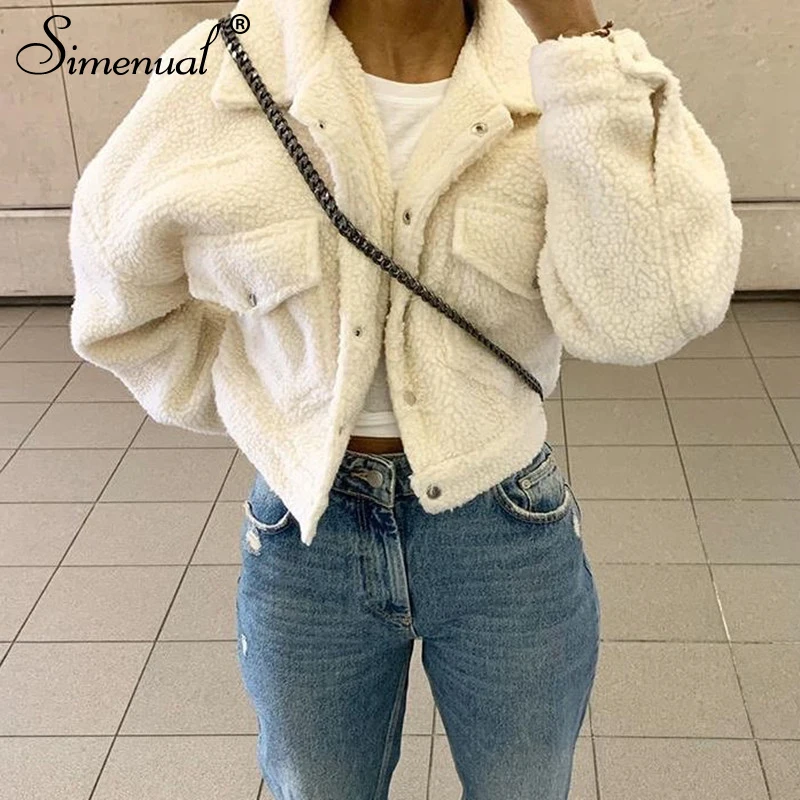 price reduction  Simenual Cozy Faux Lambswool Fleece Jackets Women Autumn Winter Warm Fashion Coats Long Sleeve Casu