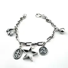 Чистое Серебро S925 Серебряный винтажный полый круглый кулон в виде звезды цепочка из стерлингового серебра 925 пробы браслет(YRT