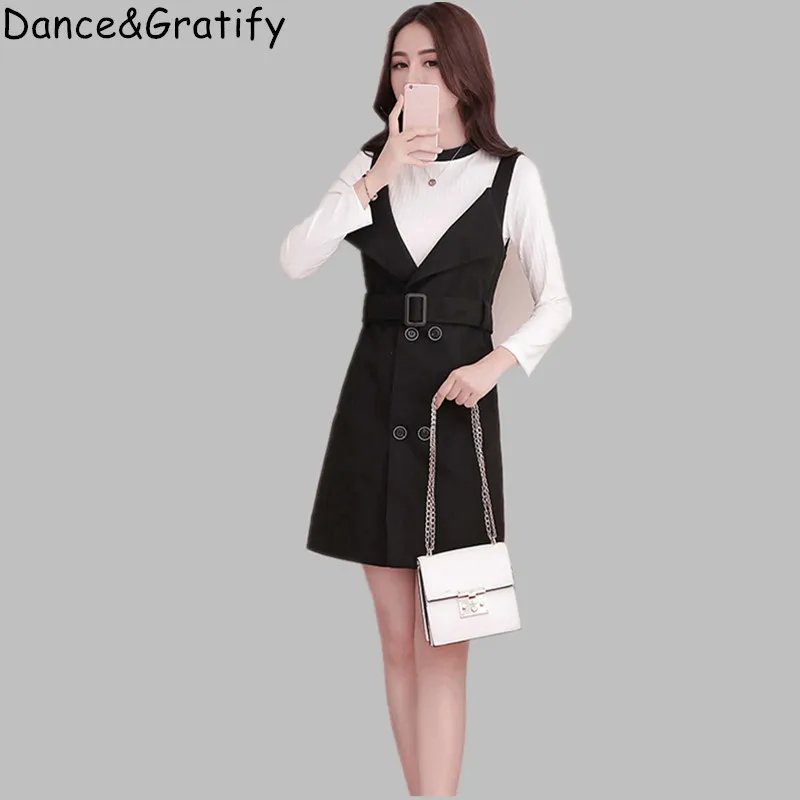 

2 Piece Women Autumn Fashion Sweater Set 2019 Female Spaghetti Strap Dress + Knitting Pullover Suits