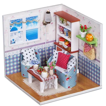

Warm Memories Doll House Children Handmade 3D Miniatures Dollhouse Furniture Kit Toys DIY Wooden Sweet Room House With Led light