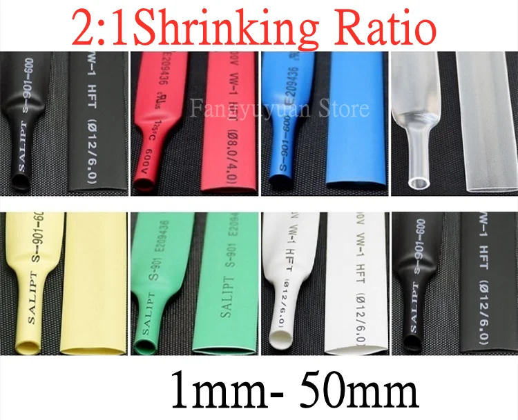 

10M Heat Shrink Tube 1 ~ 50mm Diameter Insulated Polyolefin 2:1 Shrinkage Ratio Wire Wrap Connector Line Repair 1KV Cable Sleeve