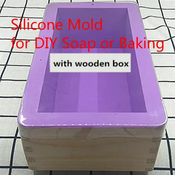 

Silicone DIY Soap Mold with Wood Shell, Inner Size: 19.5*9*6.5cm,1100g Capacity, Rectangle Mould for Baking or Soap Making