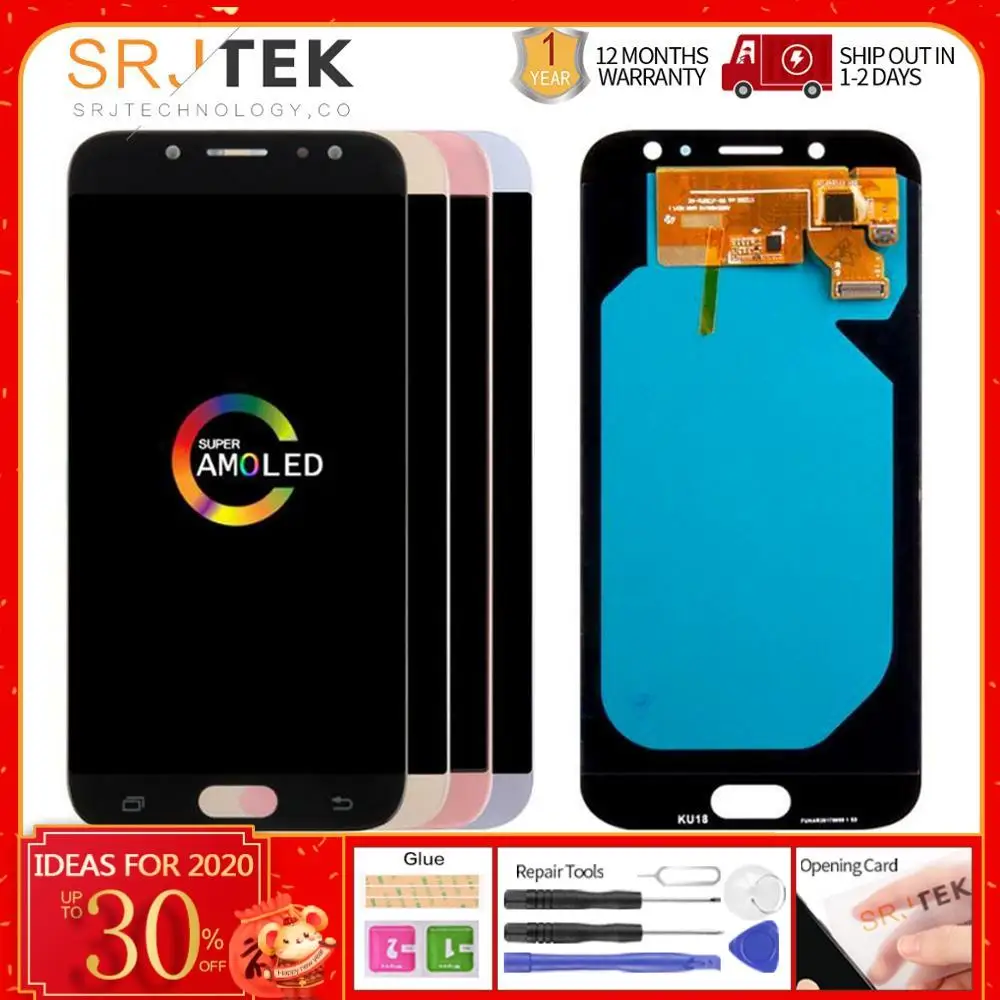 Tanie Super amoled LCD do Samsung Galaxy J7 Pro 2017 J730 J730F wyświetlacz LCD z montaż digitizera ekranu dotykowego darmowe szkło hartowane