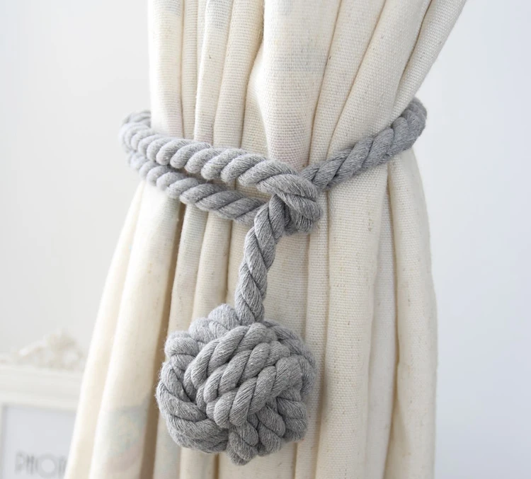 Cotton Rope Braided Curtain Tieback Tassel Cotton Rope Tie Backs with Balls American Pastoral Style 1 Piece