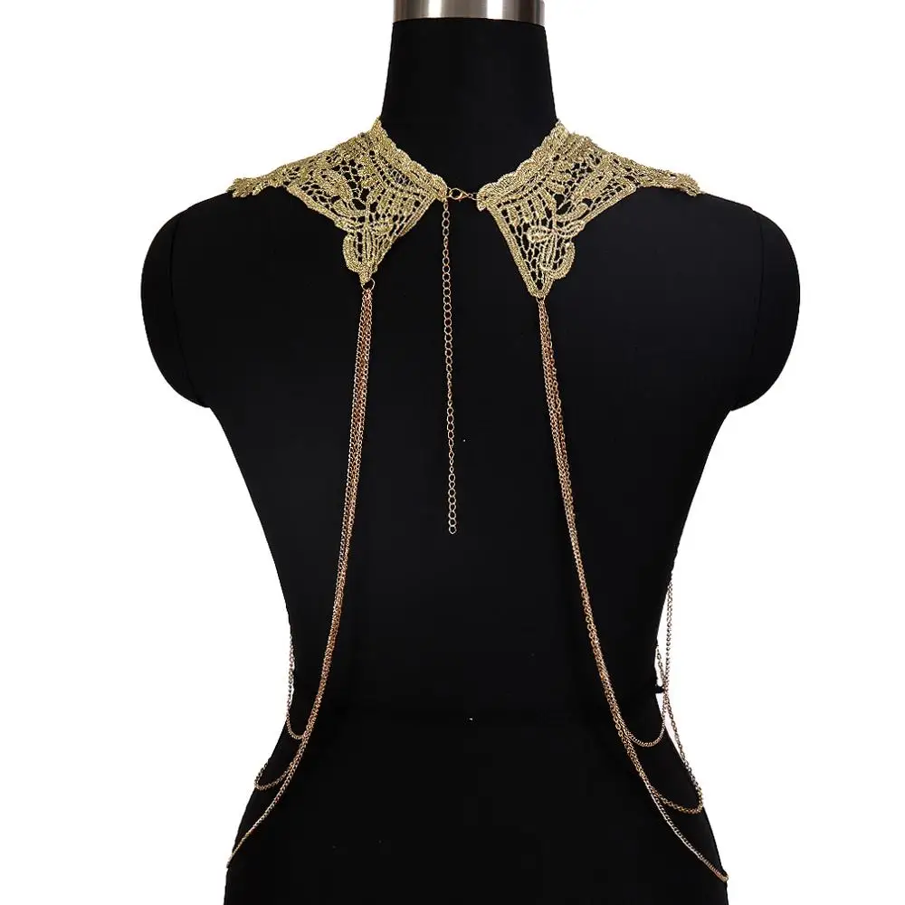 Sexy Lace Necklace Boho Tassel Body Chain Sequins Metal Beach Bikini Sexy Top Cage Neck Harness Plus Size Women Jewelry Fashion