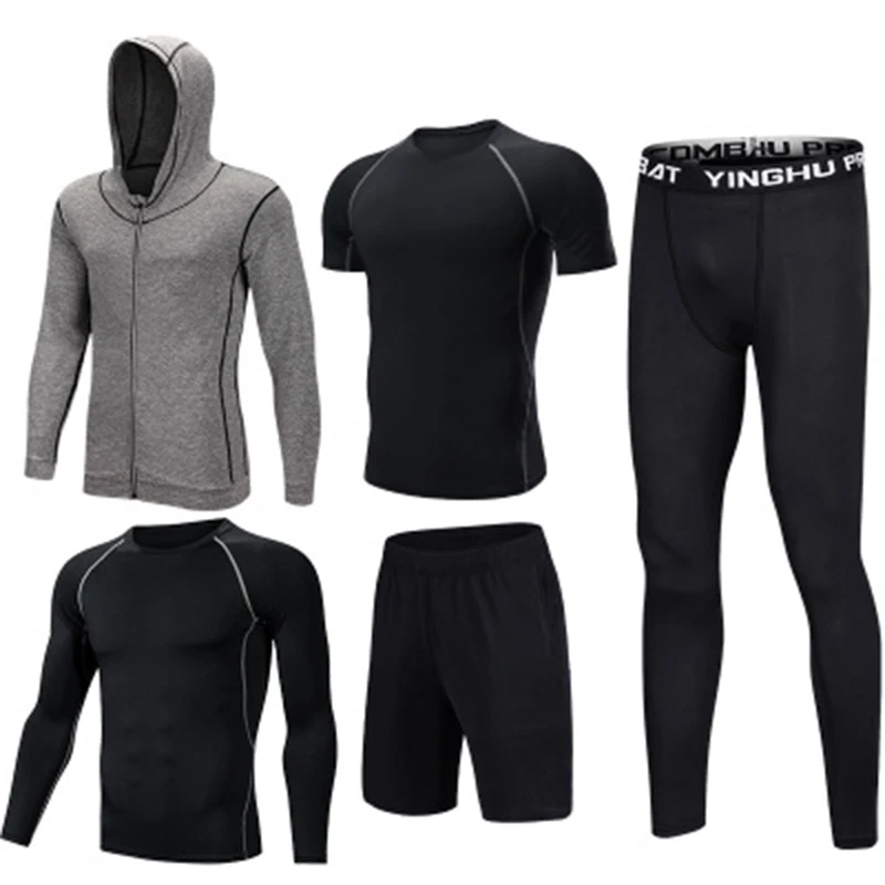 5Pc/set Men Sportswear Suits Compression Fitness Jogging Gym Tight Training Clothing Male Workout Jogging Tracksuit Running Sets