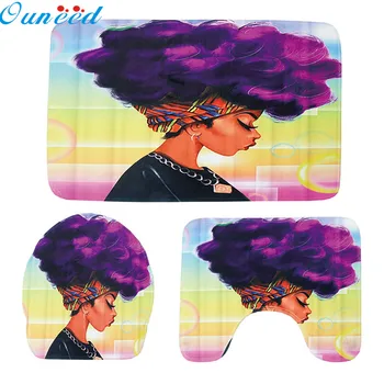 

Ouneed 3pcs/set Exotic African lady pattern Bathroom Pedestal Non-Slip Rugs+Lid Toilet Covers+Bath Floor mats drop ship 2020 new