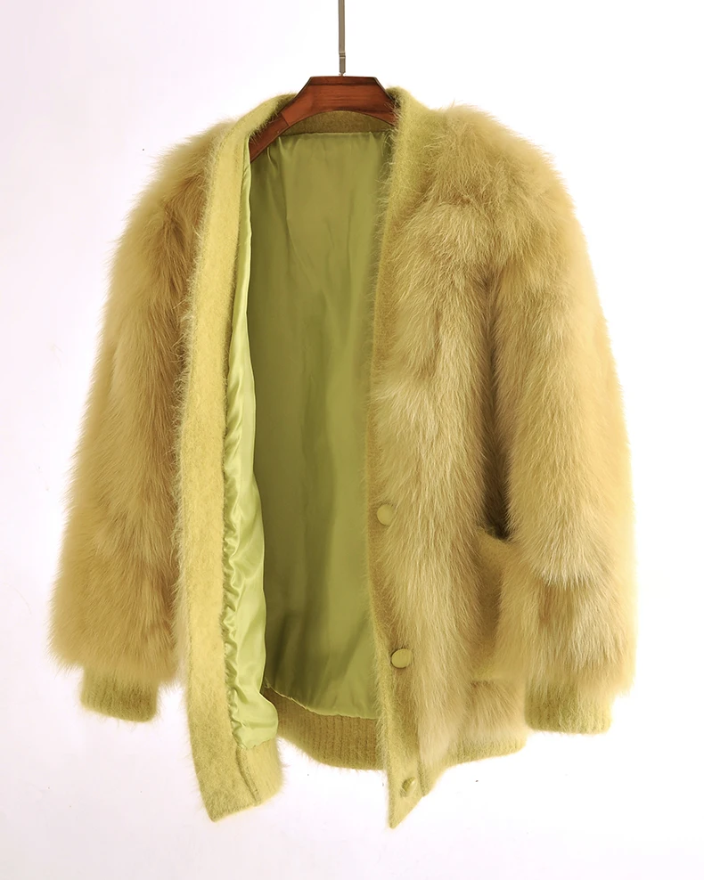 Новое поступление, Женское зимнее пальто с натуральным лисьим мехом, классический дизайн, длинный рукав, плотное теплое