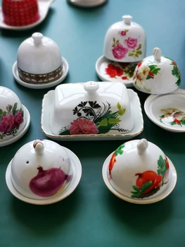 

Garden style ceramic plate with cover and butter plate small dish fruit compote fine cuisine exquisite dribbling cover small dis